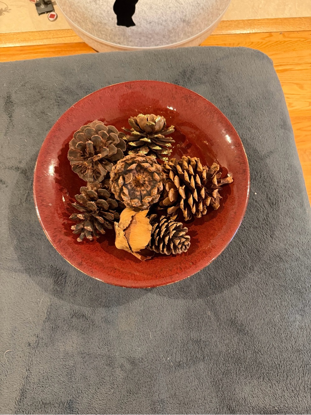 PartyLite Red Decorative Bowl Vase with Pinecone Fill